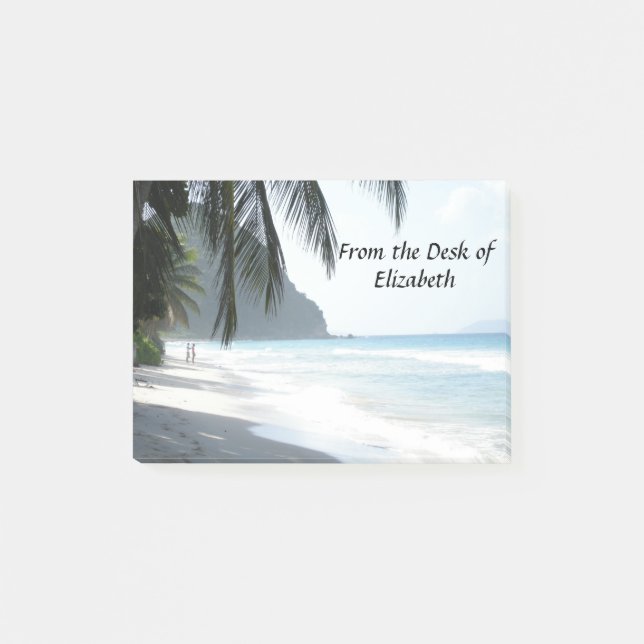 Tropical Beach with Palm Trees Personalised Post-it Notes (Front)