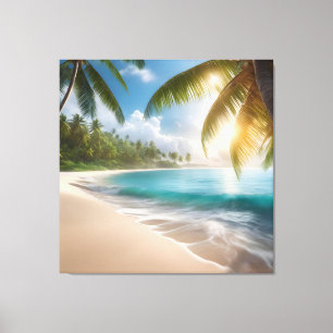 Tropical beach with palms canvas print