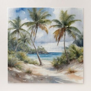Tropical beach with palms jigsaw puzzle