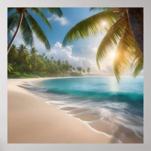 Tropical beach with palms poster