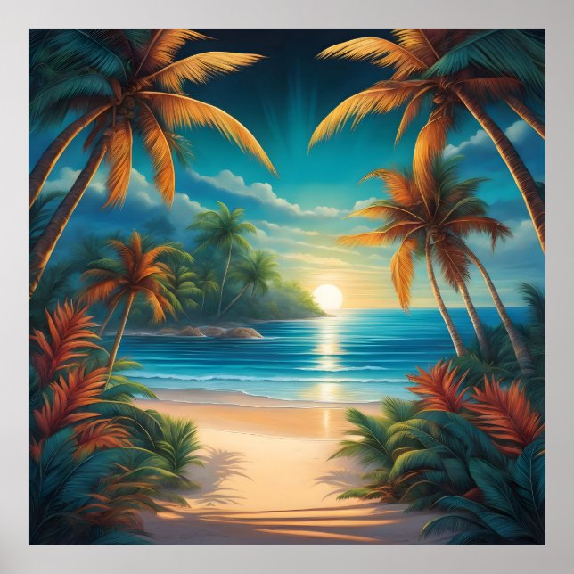 Tropical beach with palms poster (Front)