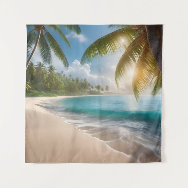 Tropical beach with palms tapestry (Front)