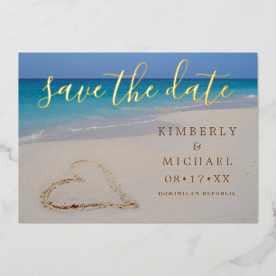Tropical Beach with Sand Heart Save the Date