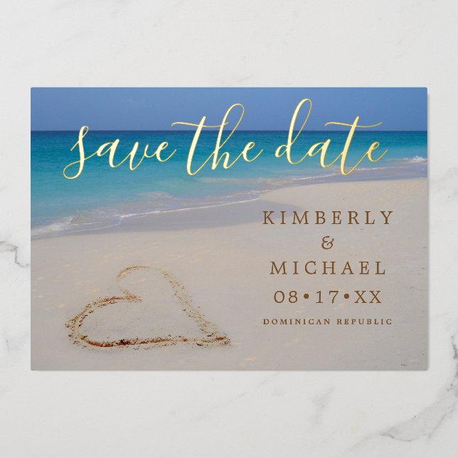 Tropical Beach with Sand Heart Save the Date (Front)