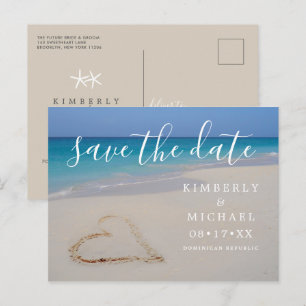 Tropical Beach with Sand Heart Save the Date Annou Announcement Postcard