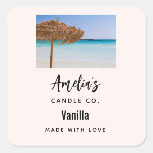 Tropical Beach with Straw Umbrella - Candle Biz Square Sticker