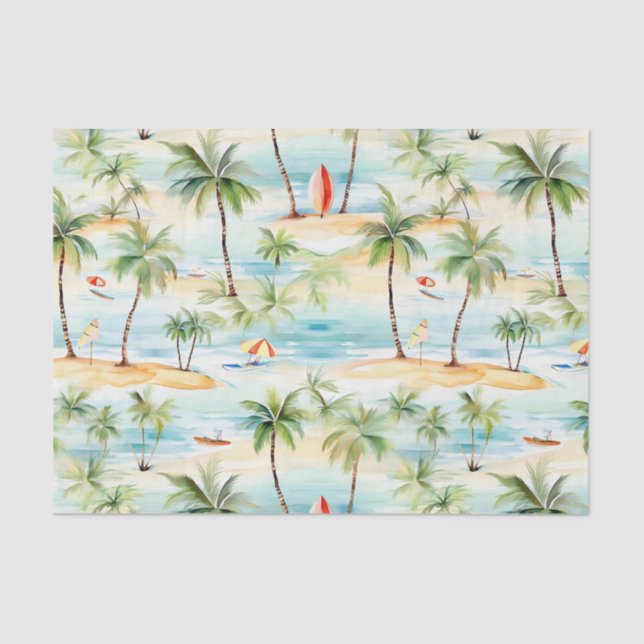 Tropical Beach with Surfboards  Tissue Paper (Front)