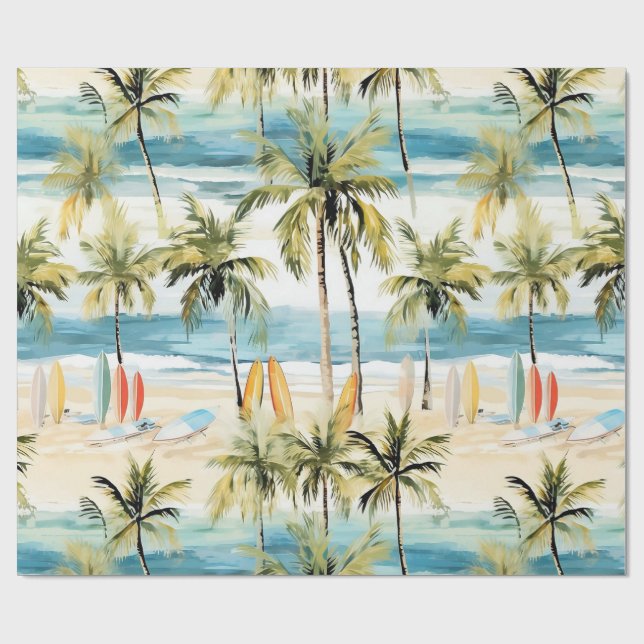 Tropical Beach with Surfboards Wrapping Paper (Flat)