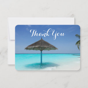 Tropical Beach with Thatched Umbrella Thank You Card