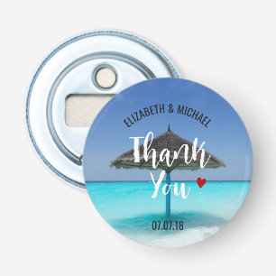 Tropical Beach with Thatched Umbrella Wedding Bottle Opener