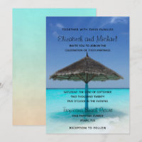 Tropical Beach with Thatched Umbrella Wedding
