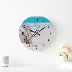 Tropical Beach with White Seashells Large Clock