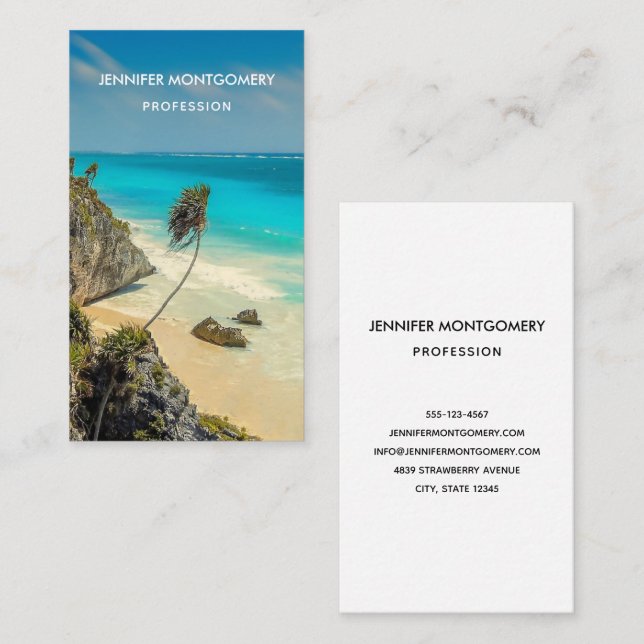 Tropical Beach with Wind Swept Palm Trees Business Card (Front/Back)