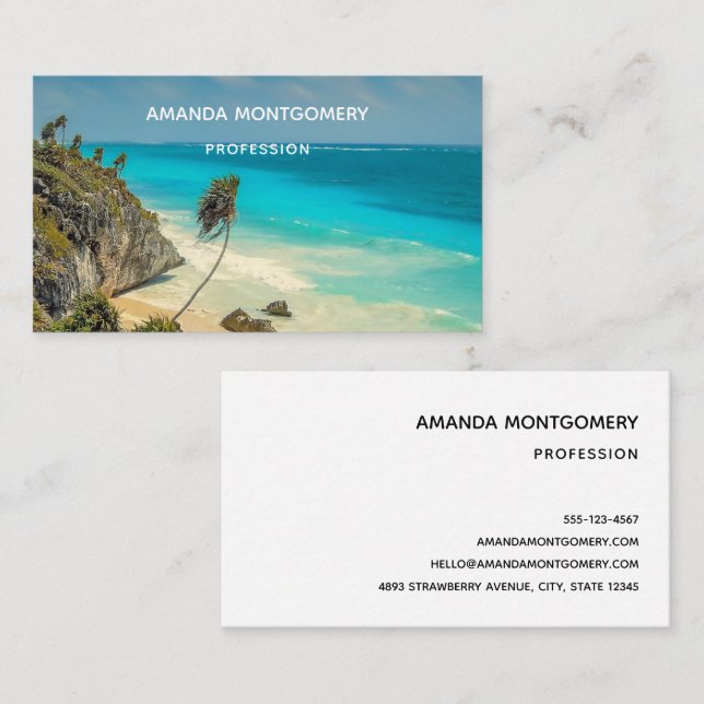 Tropical Beach with Wind Swept Palm Trees Business Card (Front/Back)