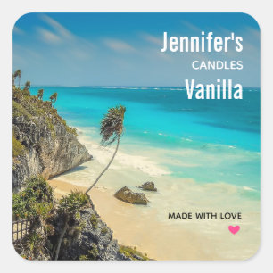 Tropical Beach with Wind Swept Palms - Candle Biz Square Sticker