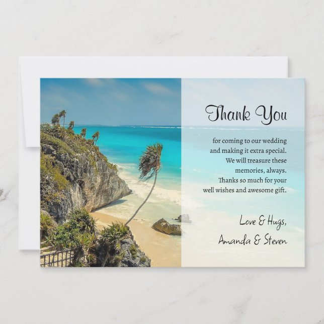 Tropical Beach with Wind Swept Trees Thank You Card (Front)
