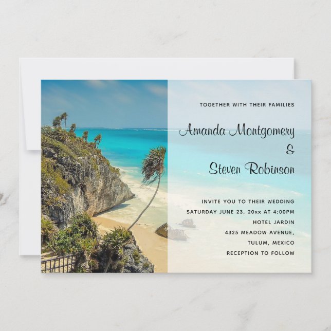 Tropical Beach with Wind Swept Trees     Wedding Invitation (Front)