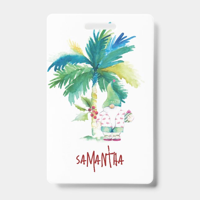 Tropical Beach Xmas Name Tags ID Badge (Front)