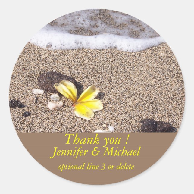 Tropical Beach Yellow Plumeria Classic Round Sticker (Front)