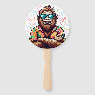 Tropical/beach yeti/bigfoot hand fan