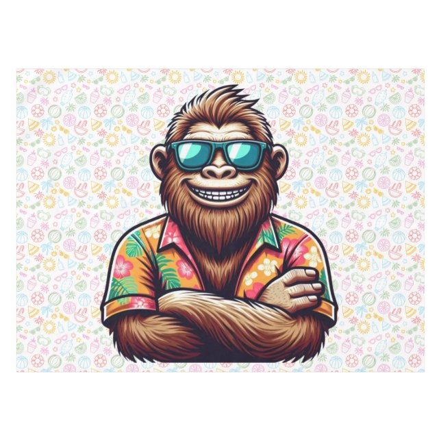 Tropical/beach yeti/bigfoot  tablecloth (Front (Horizontal))