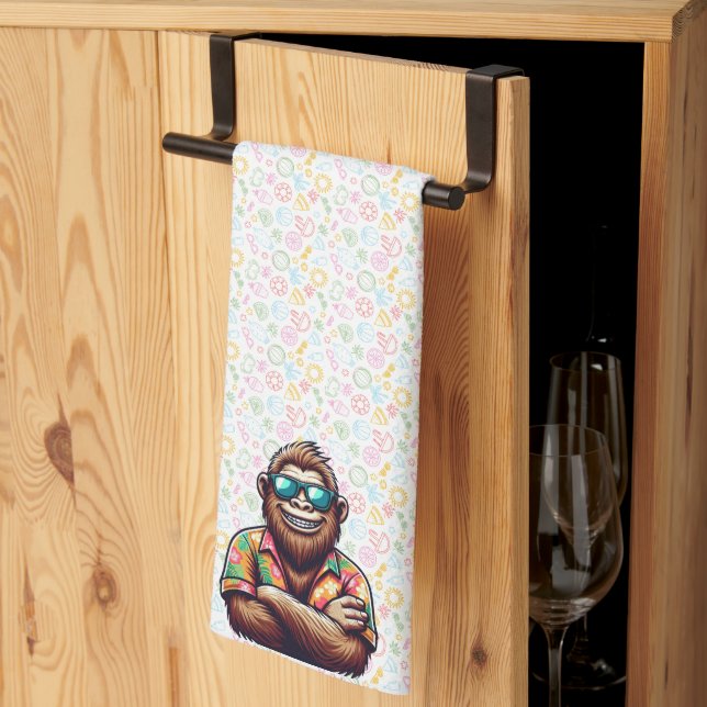 Tropical/beach yeti/bigfoot  tea towel (Thirds Fold)