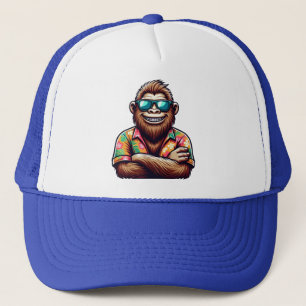 Tropical/beach yeti/bigfoot trucker hat