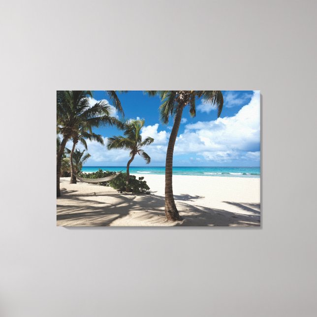 Tropical Beaches | Anguilla Beach, Palm Tree Canvas Print (Front)