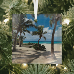Tropical Beaches Anguilla Beach, Palm Tree Glass Tree Decoration