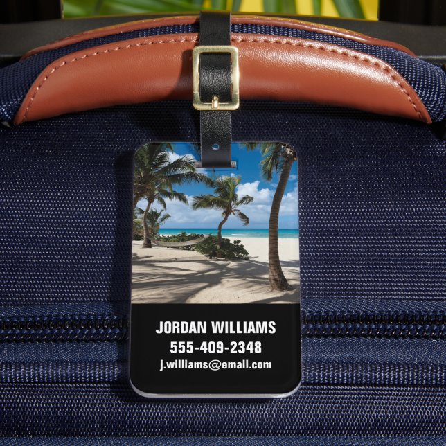 Tropical Beaches | Anguilla Beach, Palm Tree Luggage Tag (Front Insitu 2)