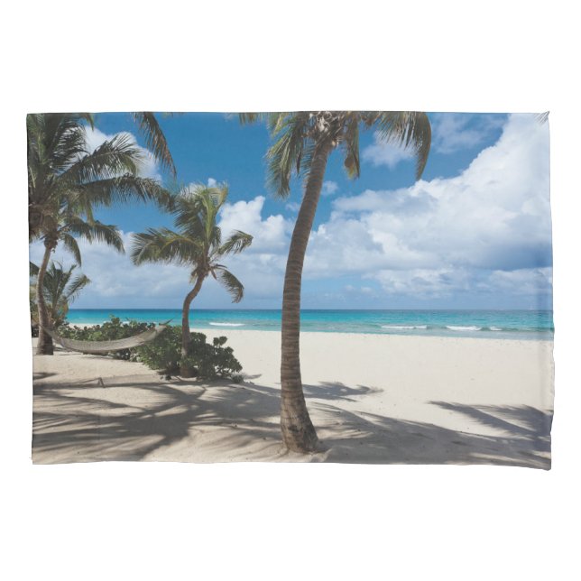 Tropical Beaches | Anguilla Beach, Palm Tree Pillowcase (Front)