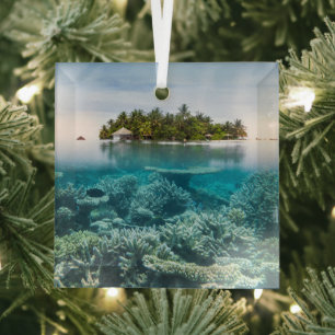 Tropical Beaches   Ari Atoll Maldives Glass Tree Decoration
