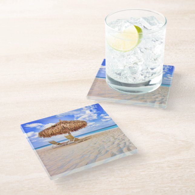 Tropical Beaches | Aruba Sandy Beach Glass Coaster (Angled)