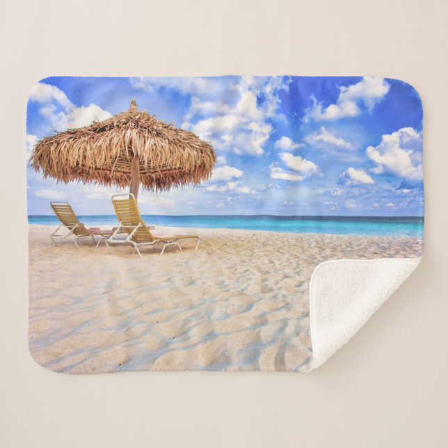 Tropical Beaches | Aruba Sandy Beach Sherpa Blanket (Front (Horizontal))