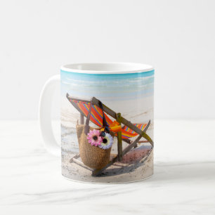 Tropical Beaches Beach Chair on Sand Coffee Mug