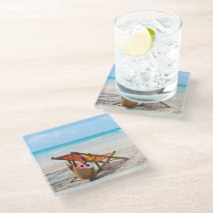 Tropical Beaches   Beach Chair on Sand Glass Coaster