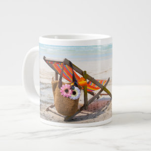 Tropical Beaches Beach Chair on Sand Large Coffee Mug