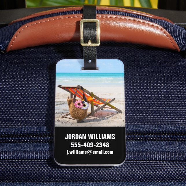 Tropical Beaches | Beach Chair on Sand Luggage Tag (Front Insitu 2)