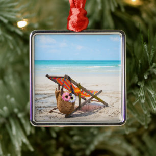 Tropical Beaches Beach Chair on Sand Metal Tree Decoration