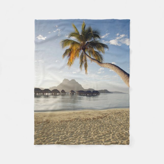 Tropical Beaches | Beach Huts, Bora Bora Fleece Blanket (Front)