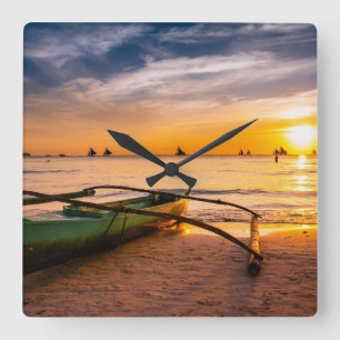 Tropical Beaches   Boracay's White Beach Square Wall Clock