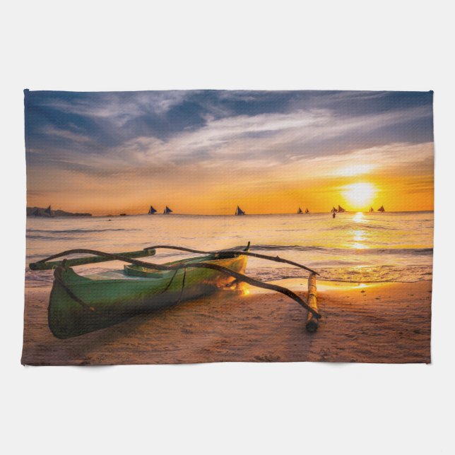 Tropical Beaches | Boracay's White Beach Tea Towel (Horizontal)