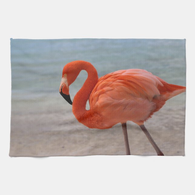 Tropical Beaches | Caribbean Flamingo, Aruba Tea Towel (Horizontal)