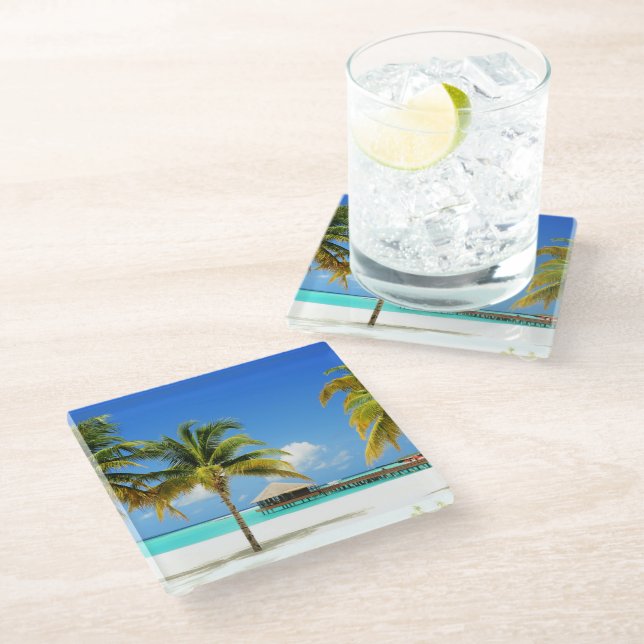 Tropical Beaches | Island & Lagoon, Maldives Glass Coaster (Angled)
