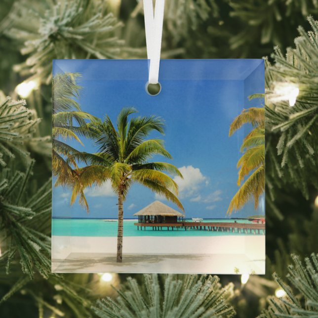 Tropical Beaches | Island & Lagoon, Maldives Glass Tree Decoration (Insitu)
