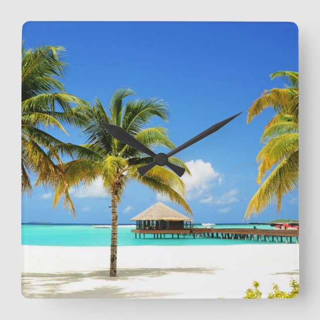 Tropical Beaches | Island & Lagoon, Maldives Square Wall Clock (Front)