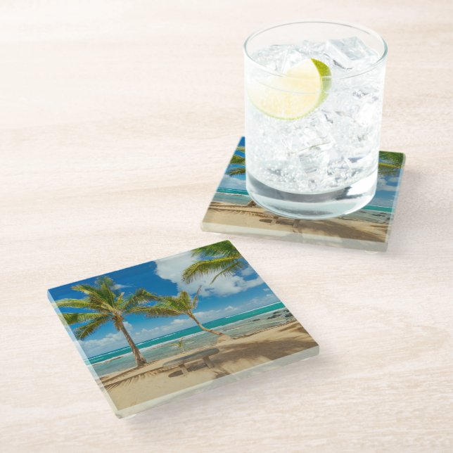Tropical Beaches | Kuau Cove Beach, Maui Hawaii Glass Coaster (Angled)