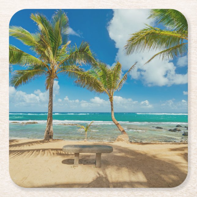 Tropical Beaches | Kuau Cove Beach, Maui Hawaii Square Paper Coaster (Front)