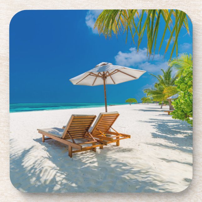 Tropical Beaches | Lounge Chairs Beach, Bora Bora Coaster (Front)