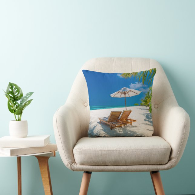 Tropical Beaches | Lounge Chairs Beach, Bora Bora Cushion (Chair)